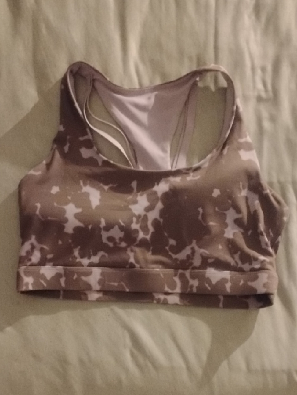 Fabletics Brown Camo Racerback Sports Bra